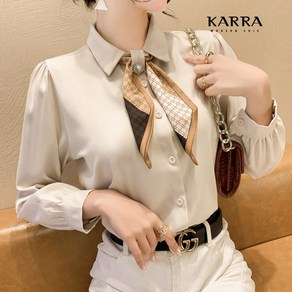 KARRA 럭셔리브로치버튼블라우스+스카프SET_A3F0282