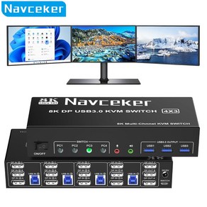 트리플 모니터 DP KVM 스위치 4:3 KVM-TRIPLE 4K 144Hz 듀얼 모니터 확장 디스플레이 8K USB KVM 스위처 4 대 컴퓨터용 4 인 3 아웃, ZY-SK903, 1개