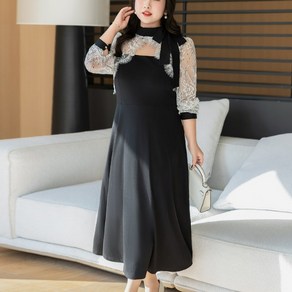 브루니 빅사이즈원피스 레이스 배색 롱 원피스 4XL~8XL U129