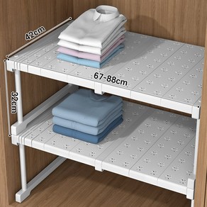 ZOZOFO 옷장 레이어드 칸막이 신축성 있는 장 칸막이 선반 찬장 밑 싱크대 레이어드 정리 선반 수납 신기 길이 조절 가능한 신발걸이, 흰색, 1개, 이67-88