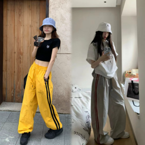 Asue 여성바지 스트라이 트레이닝바지 루즈핏 와이드 팬츠