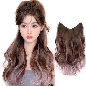 가발위드 옴브레 투톤 웨이브 붙임머리 브릿 포인트 시니온 가발, 1개, 라이브라운 애쉬핑크
