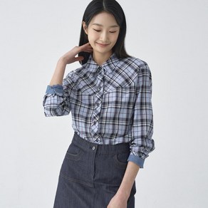 [ZISHEN] 여성 린넨혼방 체크 셔츠형 블라우스 MFDHEO36_BL