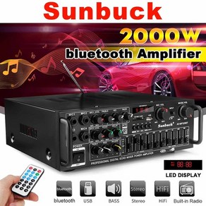 블루투스 미니 앰프 sunbuck 2000w 4ohm 2ch 스테레오 무선 hifi 스테레오 오디오 홈 가라오케 전력 증폭기 자동차 usb 디스크, 220v