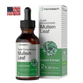 미국 Hobaach Mullein Leaf Liquid 2oz 60ml 호바흐 뮤레인 Vebascum Thapsus 액상 리퀴드 버바스컴, 1개, 59ml