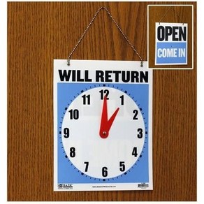 Double Sided”Will Retun” Clock and”Open Come In” Sign With Chain- 7.5” x 9”, 1개, 기타