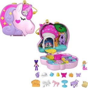 Polly Pocket 컴팩트 플레이세트 유니콘 티 파티 마이크로 인형 2개 및 액세서리 포함 서프라이즈 공개 여행 장난감, Cogi, 1개