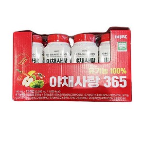 비락 일반포장 유기농 야채사랑 365 190ml x 12, 12개