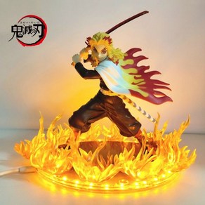 귀멸의칼날 악마 슬레이어 피규어 데몬 애니메이션 Demon Slaye Rengoku Kyoujuou Fie Led Scene DIY PVC 액션 21cm, 1개