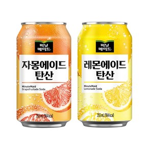 [한번에먹자] 미닛메이드 자몽에이드 탄산 355ml 12캔 + 미닛메이드 레몬에이드 탄산 355ml 12캔 총 24캔