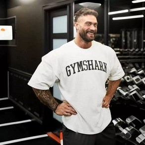 영국 GYMSHARK 편안한 반팔 남성 및 여성 스포츠 캐주얼 고중량 스트레치 코튼 루즈 라운드 넥 티셔츠