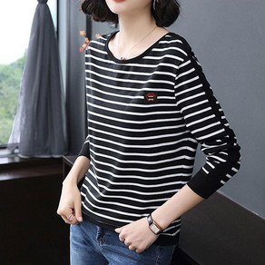 이노뱅크 라운드넥 스트라이프 데일리 긴팔 티셔츠 GM0284A