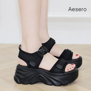 Aeseo 여성 여름 비치 샌들 발편한 쿠션 통굽 스트랩 샌들 슬리퍼 6cm