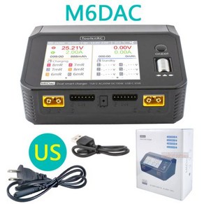 ToolkitRC 듀얼 채널 스마트 리포 배터리 충전기 M6dac 방전기 AC 200W DC 350 WX2 15A 16S LiHV 리포 배터리 PD 65W, 1) US M6DAC