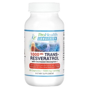 PoHealth Longevity 프로헬스 롱제비티 트랜스 레스베라트롤 1000mg 60캡슐 라스베라트롤 Resveatol, 60정, 1개