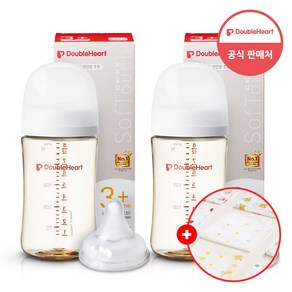 더블하트 모유실감 3세대 싱글팩(젖꼭지포함) 1+1+유아용손수건증정, 1세트, 240ml, 제뉴인화이트(M포함)