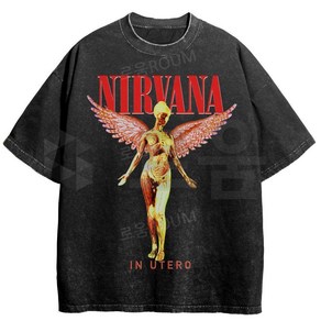 너바나 NIRVANA 커트 코베인 컬러 워시 티셔츠 남녀공용 빈티지 반소매 반팔티