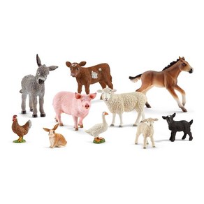 Schleich Farm World 농장 동물 장난감 만 3세 이상 아동용 10피스 메가 현실적인 농장 동물 세트 당나귀 피규어 양 돼지 장난감 등 포함