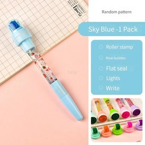 볼펜 버블러 펜 스탬프 액체 모션 재미있는 학교, A.파란, 1개, 4.5 in 1 sky blue