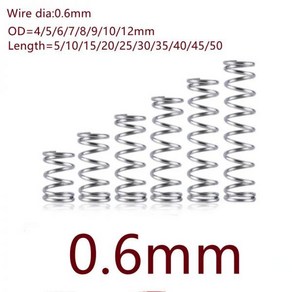 스프링종류 용수철 다용도 1020 개/몫/lot 0.6mm 0.6x 4/5/6/7/8/9/10/11/12 x L 스테인레스 스틸 압축 스프링 외경 412mm 길이 1050mm, 0.6mm_8mm 20PCS, 10mm, 1개