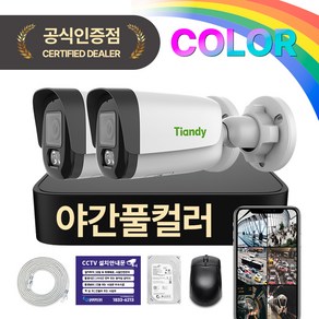 [24시간 풀컬러] 티앤디 200만화소 야간칼라 PoE ip 카메라 녹화기 풀세트 cctv HDD 포함, 실외카메라 2대세트, HDD 1TB, 1개