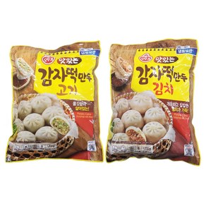 (냉동)[오뚜기]맛있는 감자떡만두김치1.2kg+맛있는 감자떡만두고기1.2kg, 1.2kg, 2개