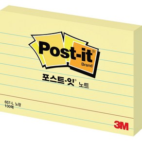 3M 포스트잇 노트 657-L 라인 100매 / 접착 메모지 / 점착 메모지 / 메모지 / 매직 버블 점착 / 말림 현상 최소화 / 여러번 부착 가능, 노랑 라인