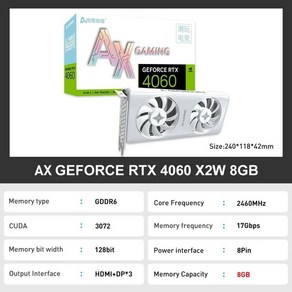 AX 게임용 그래픽 카드 GDDR6 tx 4060 Ti 8G Nvidia GPU 비디오 8 핀 128 비트 RTX4060 4060TI, 02 RTX4060 X2W, [02] RTX4060 X2W, 1개