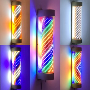 BATU 미용실 싸인볼 LED 인테리어 회전간판 헤어샵 바버샵 벽걸이 조명, 1개, 레인보우 90cm