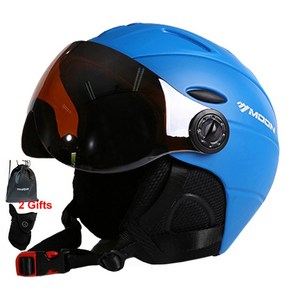 MOON Pofessional Half-coveed Ski Helmet 일체형 스포츠 남자 여자 눈 스키 스노우 보드 헬멧 고글 포함, 엘58-61cm, 협력사, 파란색, 1개