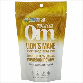 Om Mushooms Lions Mane 라이온스 메인 파우더 노루궁뎅이 버섯 100g, 1개, 기본