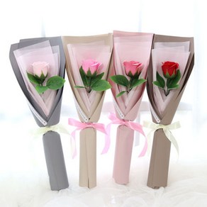 고급 비누꽃 장미 한송이 꽃다발 기념일 생일 단체 졸업식 꽃다발, 연핑크, 1개