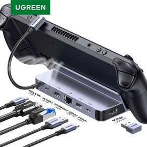 UGREEN 유그린 6-in-1 도킹 스테이션 4K@60Hz USB C 스팀덱 기가비트 이더넷 연결 지원 스팀덱 독 ROG 앨리 아이폰15 Po/Po Max와 호환됨, Metal, 6 Pots, 1개