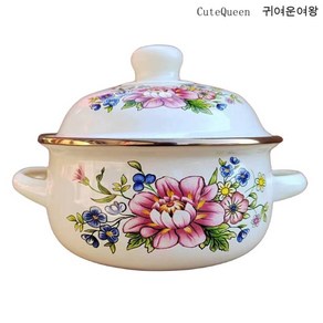 CuteQueen 귀여운여왕 도톰 16-20CM 쓰리피스 법랑 냄비 양수냄비 찜기 라면그릇, 20CM(1 개), Rosea multifloa/두껍게, 1개