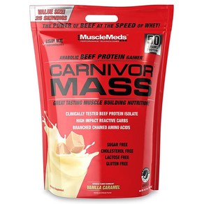 MuscleMeds Carnivor Mass 단백 동화 쇠고기 단백질 게이너 바닐라 캐러멜 4.5kg10파운드 291118