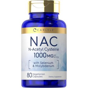 Calyle NAC 보충제 N아세틸 시스테인 1000mg 80캡슐 셀레늄 및 몰리브덴 함유 채식주의 비GMO 글루텐 무함유, 1개, 80정