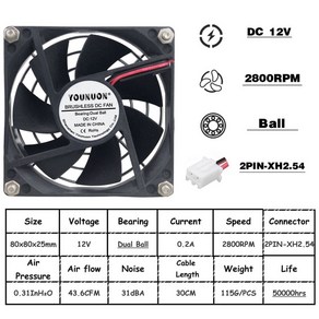 DC 5V 12V 24V 80mm 8025 냉각 팬 80x80x25mm 쿨러 팬 PC 케이스 CPU 브러시리스 쿨러 8cm 슬리브/듀얼 볼, 12V Ball XH2.54 옵션, 04 12V Ball XH2.54, 04 12V Ball XH2.54, 5) 12V Ball XH2.54