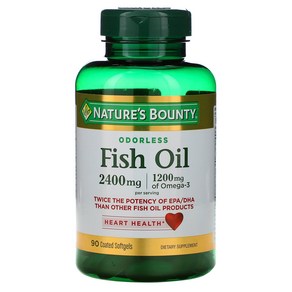 Natue's Bounty Fish Oil Suppots Heat Health 2 Natue's Bounty Fish Oil 심장 건강 지원 2400mg 코팅 소프, 1개, 90정