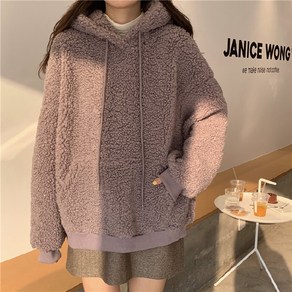 곰돌이귀 뽀글이 후드티 루즈핏 겨울 여성 풀오버 긴팔티 캐주얼 여자뽀글이후리스 뽀글이 후드 맨투맨
