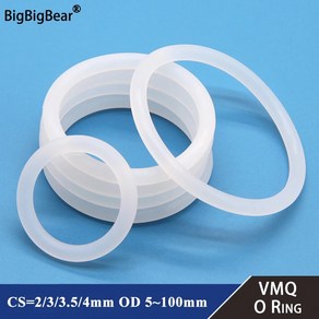 VMQ 식품 등급 실리콘 O-링 두께 CS 2/3/3.5/4mm 흰색 고무 도장 링 OD 5-100mm 내열성 50 개