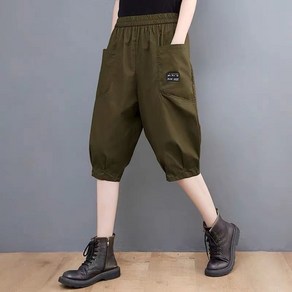 순면 밴딩허리 칠부바지 여름 얇은 중년여성 와이드핏 캐주얼 배기팬츠 조거팬츠 빅사이즈