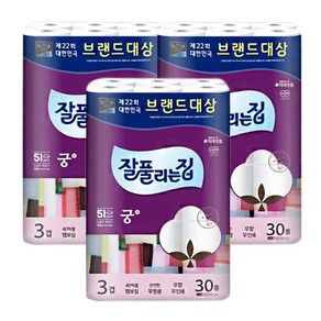 온마음샵 잘풀리는집 궁 3겹 30M 30롤 3팩 두루마리화장지 휴지, 3개, 30개입