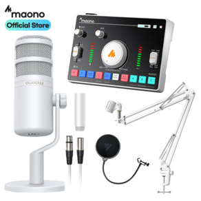 마오노 캐스터 AMC2 NEO + PD100 팟캐스트 방송용 오디오 믹서 마이크 스탠드 팝필터 화이트 패키지