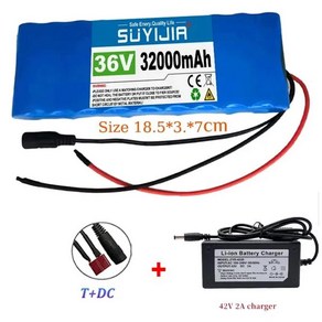 전기 자전거 배터리 팩 36V 32000mAh 10S1P 20A 18650 리튬 이온 충전식 BMS 포함 삼륜차 스쿠터, [01] 1PCS T DC, 1개