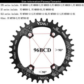 VXM 라운드 타원형 96BCD 체인 링 MTB 마운틴 96 자전거 30T 32T 34T 36T 38T 크랭크 셋 치아 플레이트 부품 M7000, 18 Black 38T Oval, 1개