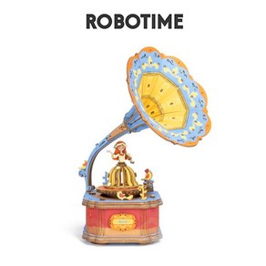 [무료배송][영문판] 로보타임 오르골 ROBOTIME D.I.Y 뮤직 박스 AM43 Vintage Gamphone 빈티지 축음기, 단품, 1개