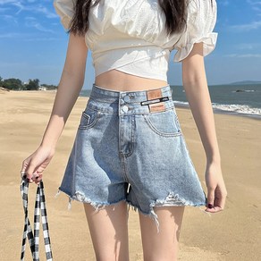 여성 하이웨스트 투버튼 찢청 반바지 Women's denim shorts