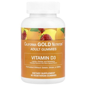 California Gold Nutrition 비타민D3 구미젤리 레몬 오렌지 딸기 맛 2000IU 베지 구미젤리 90개(구미젤리당 1000IU)