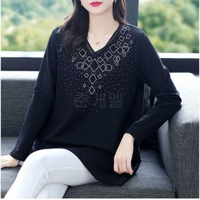 춘게엘 봄가을 티셔츠 긴팔 롱티 풀오버 빅사이즈 상의 중년여성 엄마 L~6XL Cc180