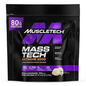 Muscetech 고단백질 매스 게이너 (바닐라 밀크쉐이크) - Mass Tech Exteme 2000 Mass aine, 1개